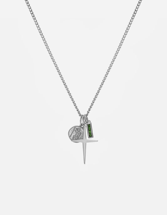 Aegis Trilogy Cross Necklace, Sterling Silver / Agate