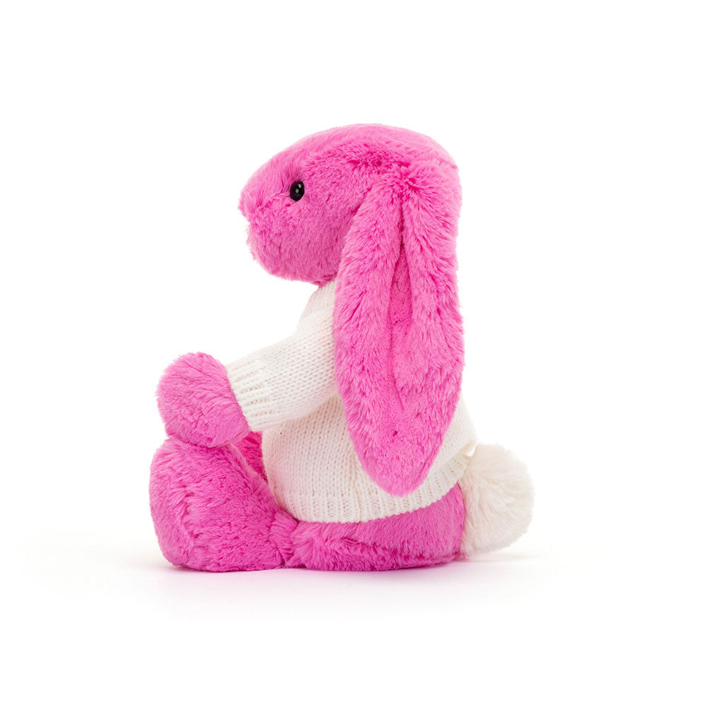 Bashful Hot Pink Bunny with Personalised Cream Jumper