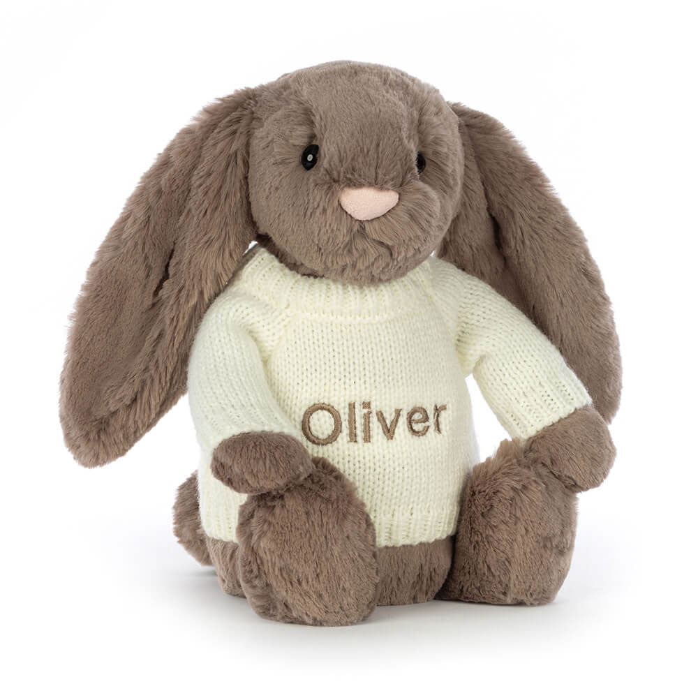 Bashful Truffle Bunny with Personalised Cream Jumper