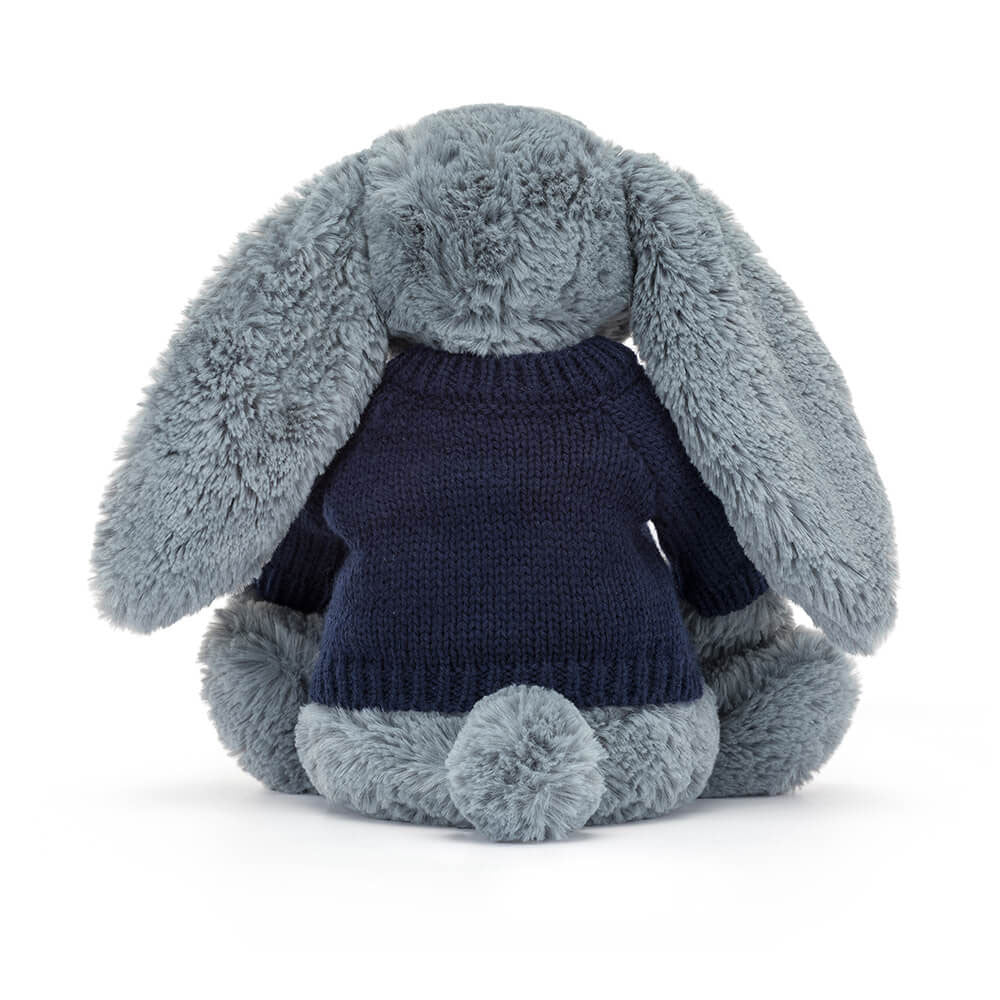 Bashful Dusky Blue Bunny with Personalised Navy Jumper