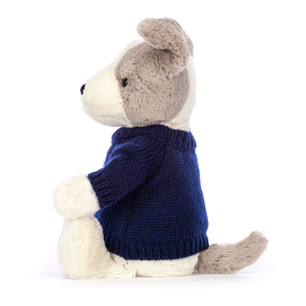 Bashful Terrier with Personalised Navy Jumper