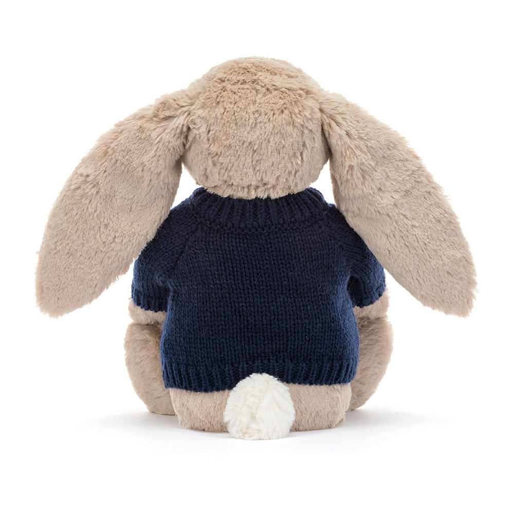 Blossom Beige Bunny 'Petal' with Personalised Navy Jumper