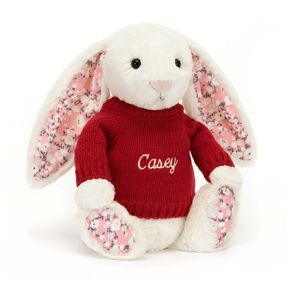 Blossom Cherry Bunny with Personalised Red Jumper