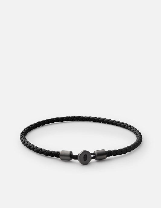 Nexus Leather Bracelet, Matte Black Rhodium / Black