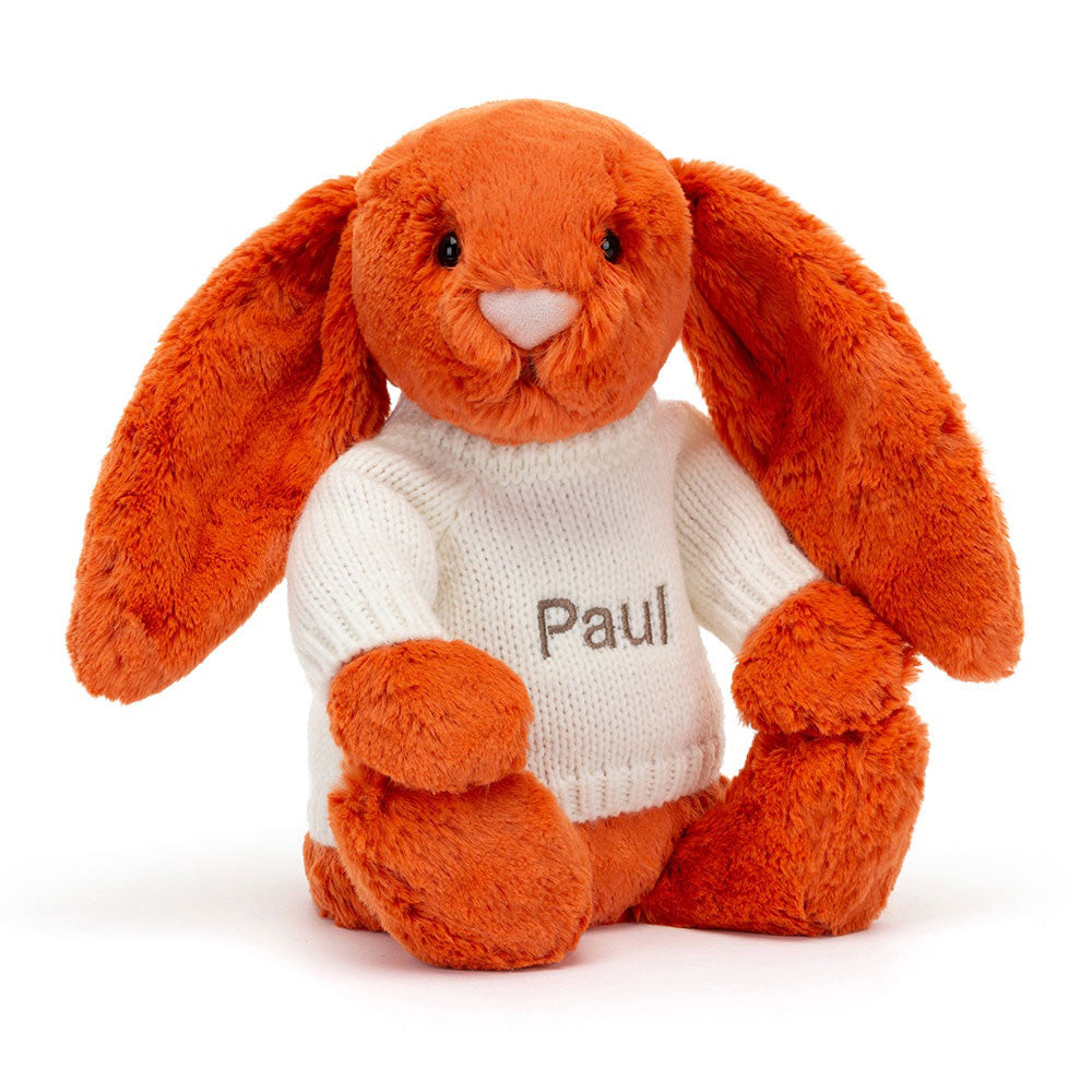 Bashful Tangerine Bunny with Personalised Cream Jumper
