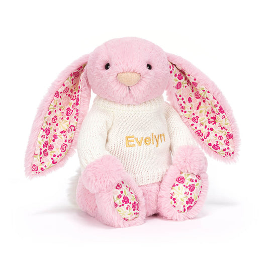 Blushkin Blossom Luxe Bunny with Personalised Cream Jumper