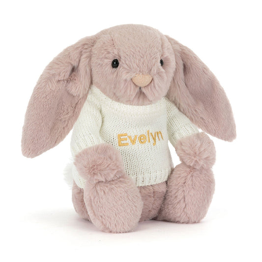 Bashful Luxe Bunny Rosa with Personalised Cream Jumper