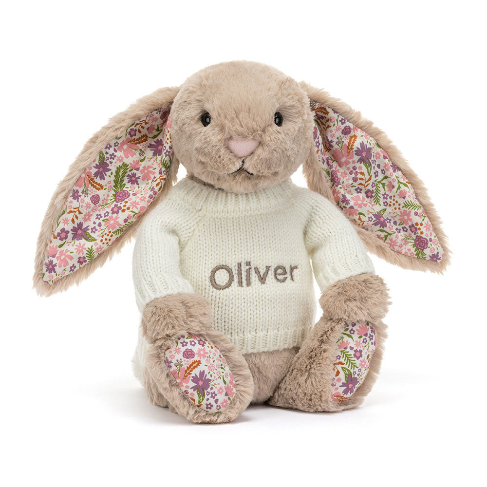 Blossom Beige Bunny 'Petal' with Personalised Cream Jumper