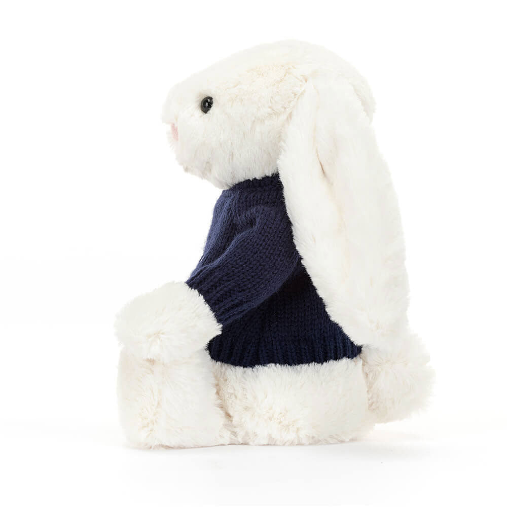 Bashful Cream Bunny with Personalised Navy Jumper