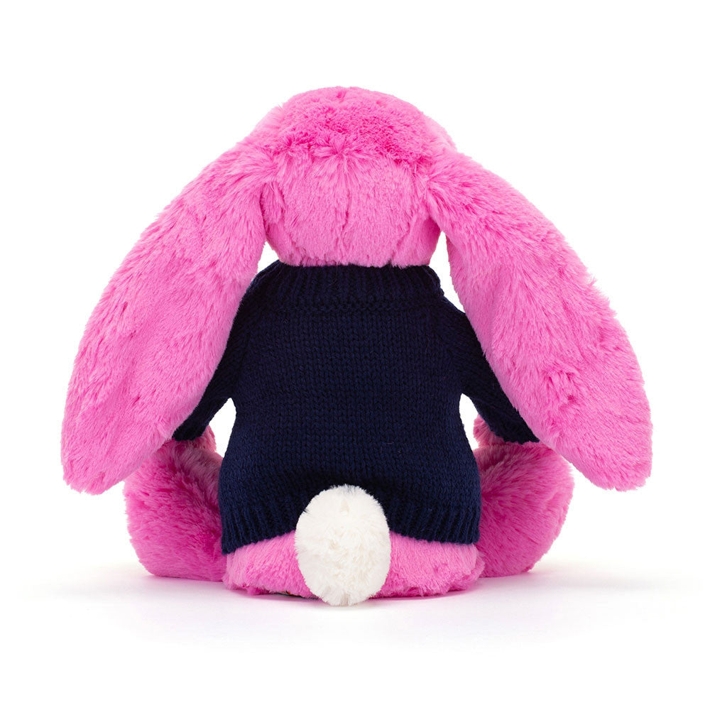 Bashful Hot Pink Bunny with Personalised Navy Jumper