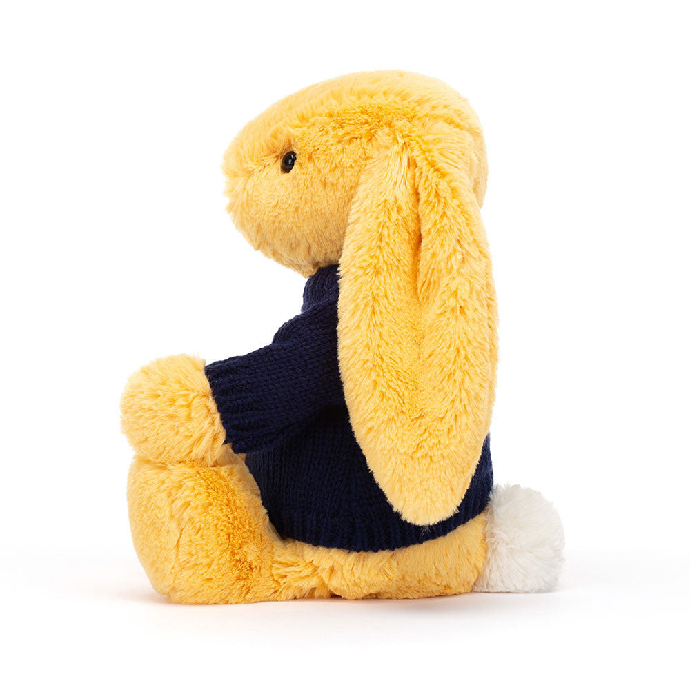 Bashful Sunshine Bunny with Personalised Navy Jumper