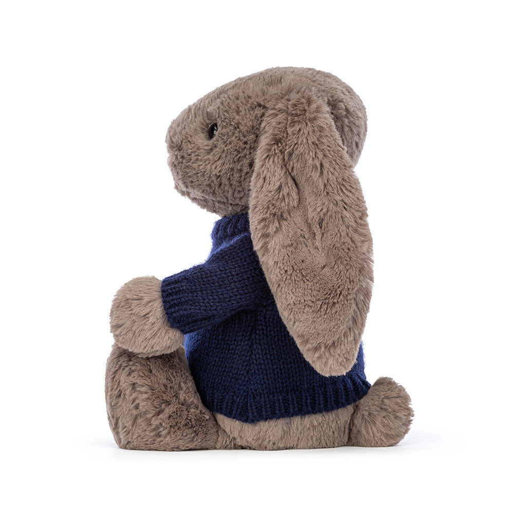 Bashful Truffle Bunny with Personalised Navy Jumper