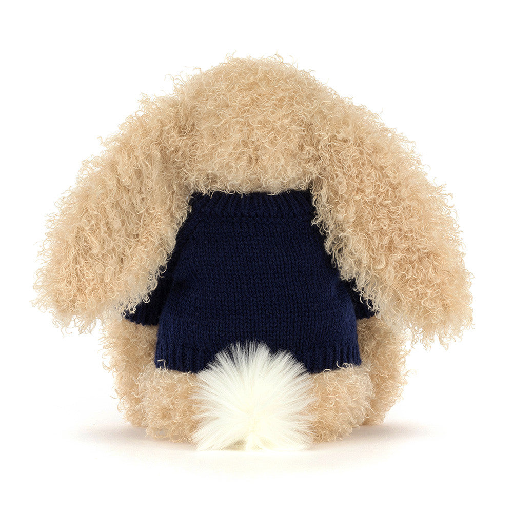 Bashful Luxe Bunny Curly with Personalised Navy Jumper