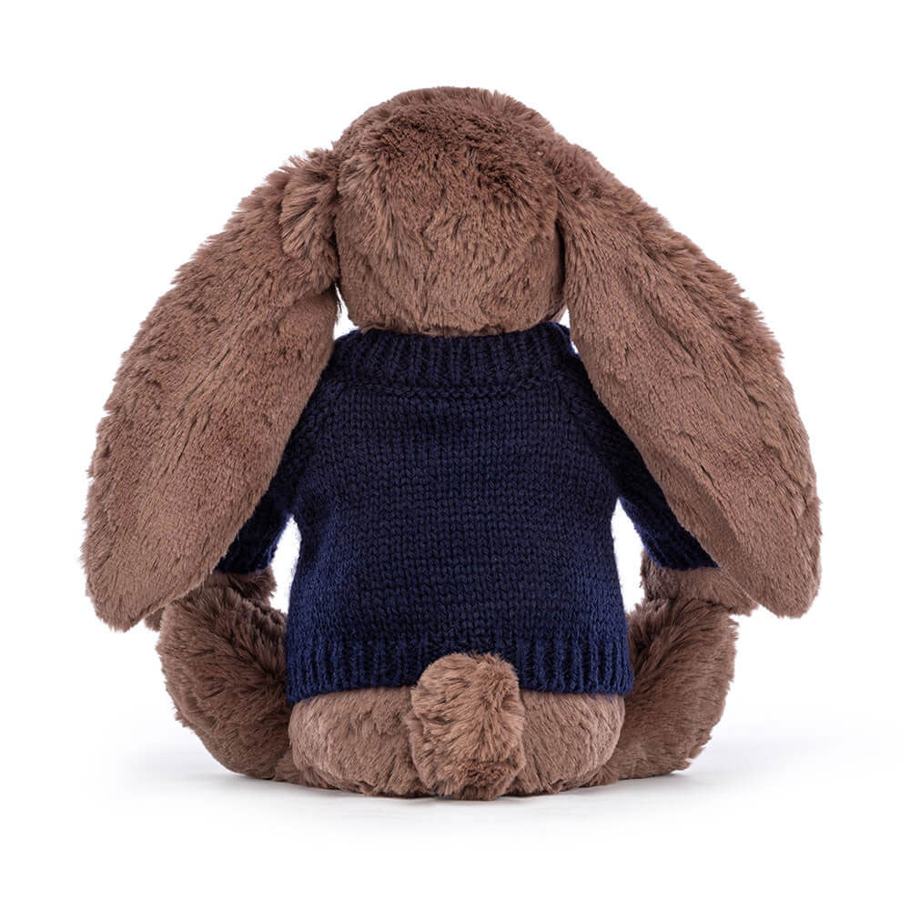 Bashful Fudge Bunny with Personalised Navy Jumper