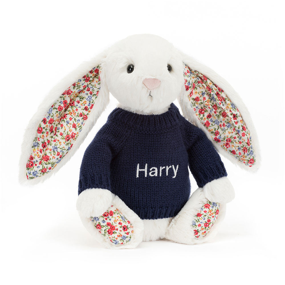 Blossom Cream Bunny with Personalised Navy Jumper