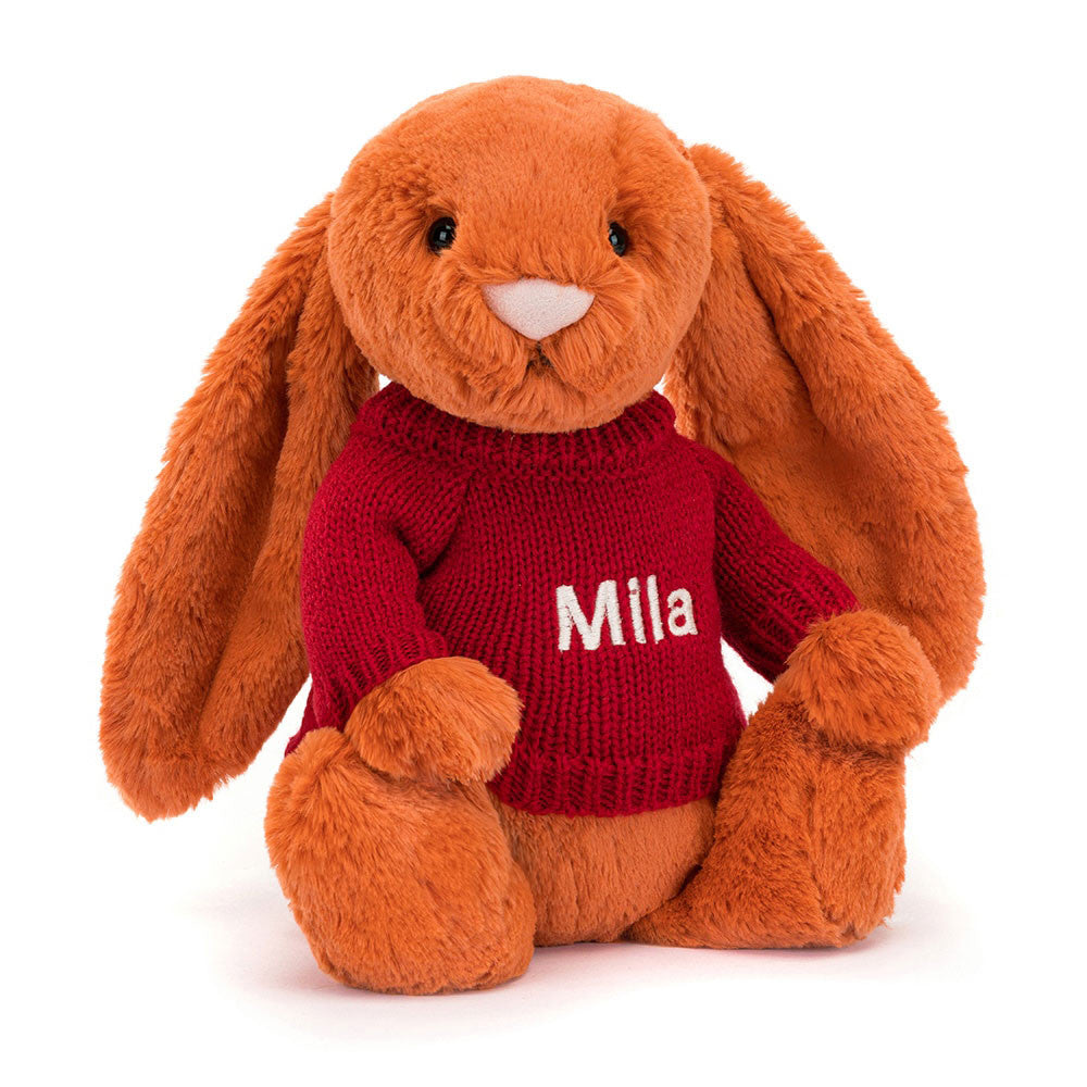 Bashful Tangerine Bunny with Personalised Red Jumper