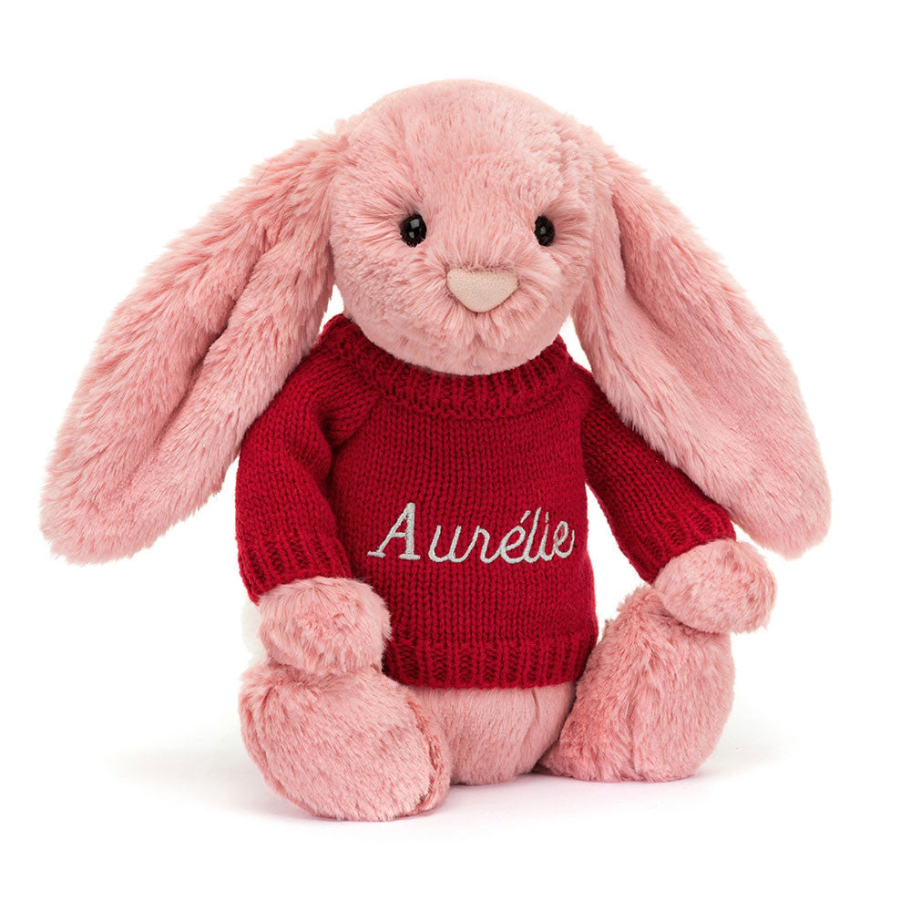 Bashful Petal Bunny with Personalised Red Jumper