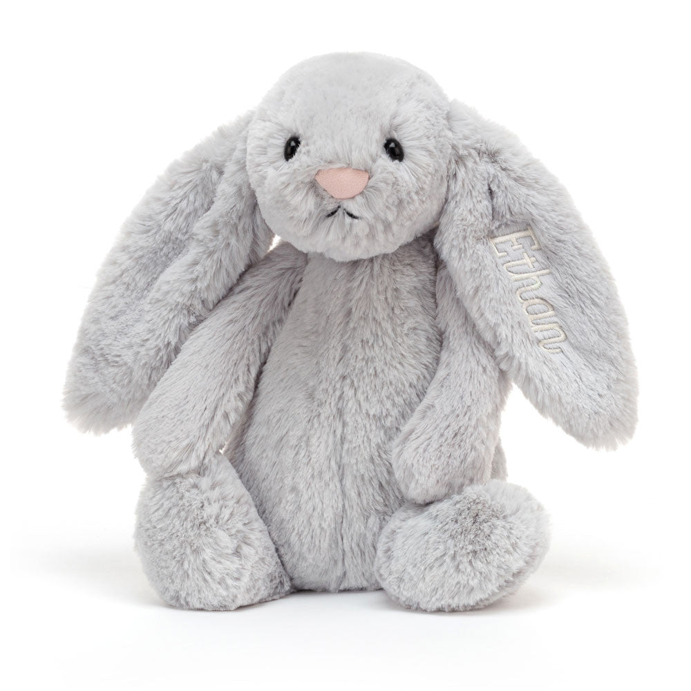 Personalised Bashful Silver Bunny Medium